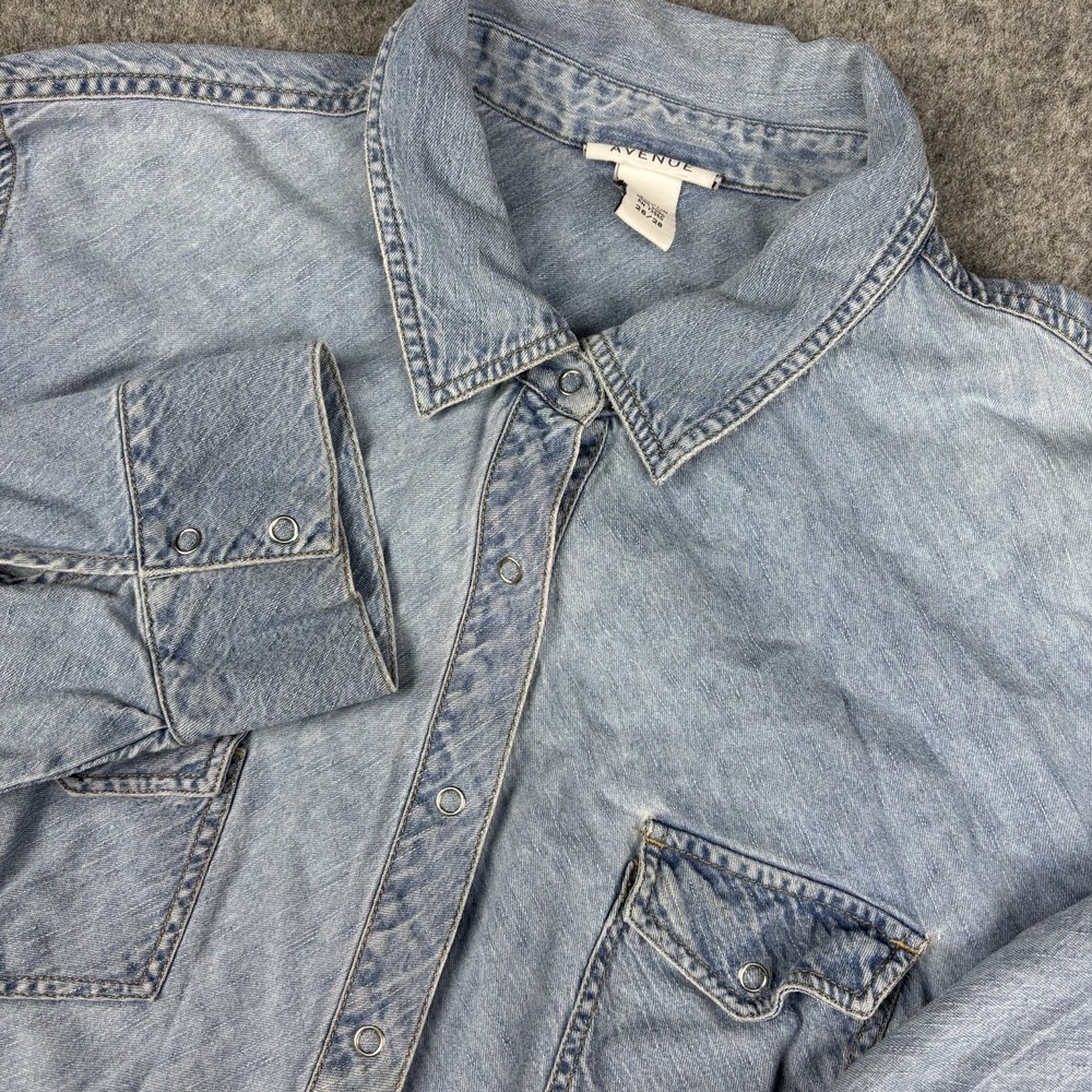 Vintage Avenue Denim Snap Shirt Womens‎ 26/28 Plus Blue Western Chambray Button